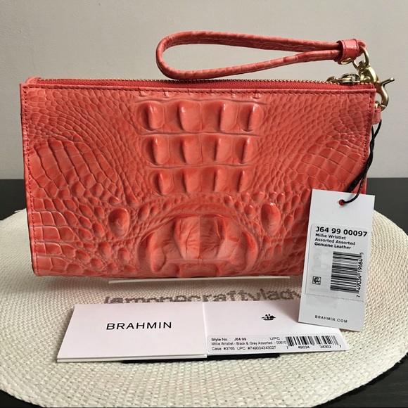Brahmin CORAL / PEACH MEL Millie Wristlet Cosmetic - Picture 3 of 6